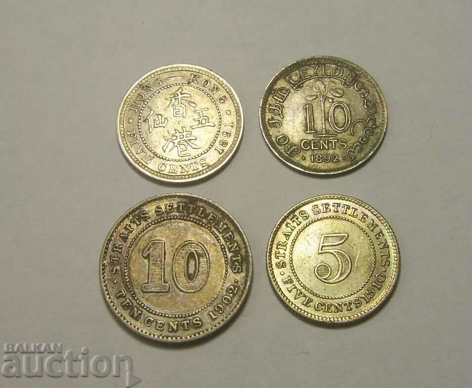 Hong Kong Ceylon Straits Settlements Silver Coins