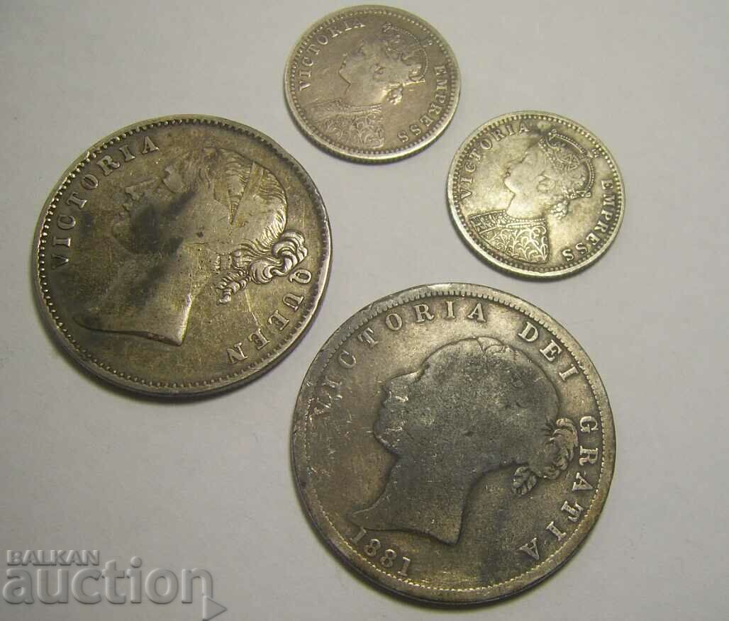 Delivery of India England Victoria 4 pcs silver coins Delivery of India England Victoria 4 pcs silver coins