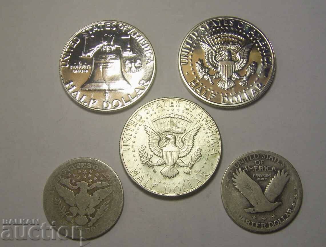 USA lot 5 silver coins incl. Prufs