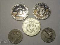 САЩ лот 5 сребърни монети вкл. Пруфови