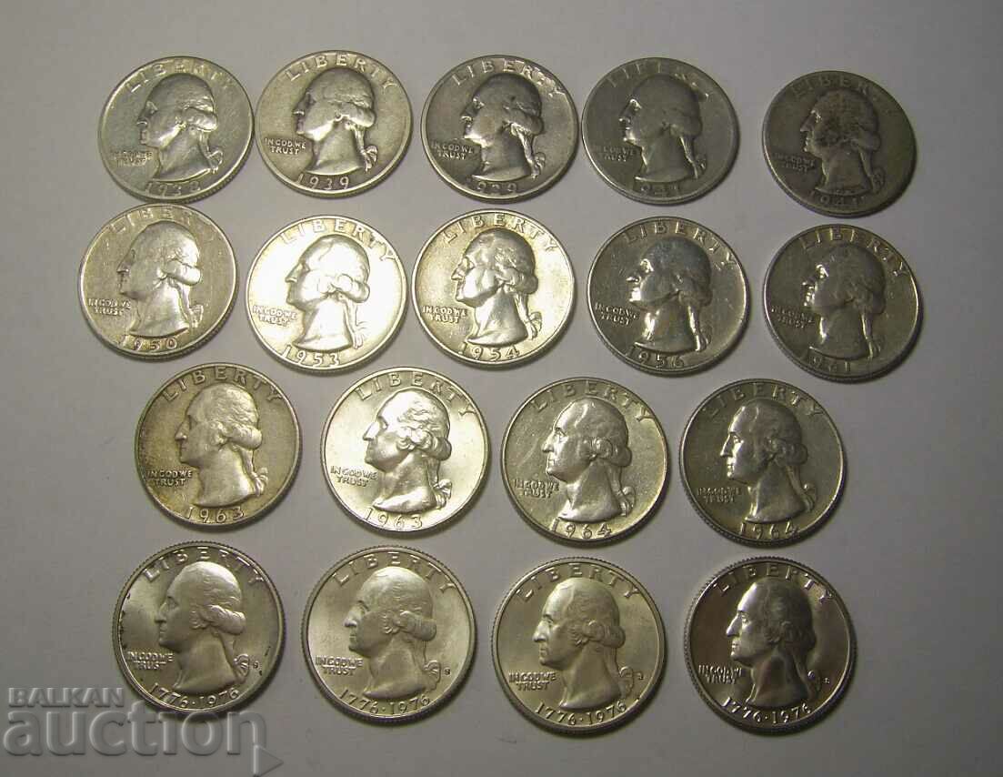 USA Lot 18 x 1/4 Dollar Silver Coins