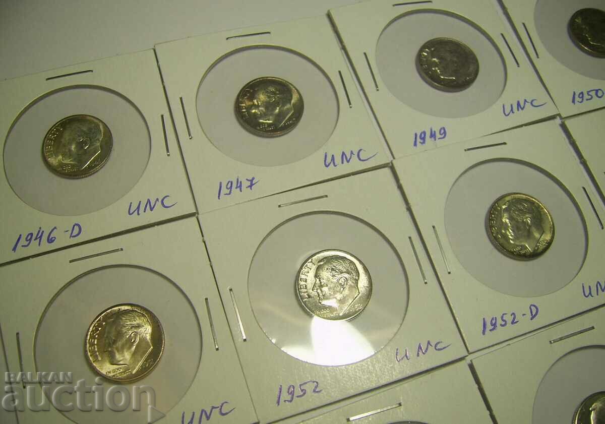 RR! USA lot 22 x 1 dime Silver UNC SERIES!!! with price 600.00 BGN | € 306.78 RR! USA lot 22 x 1 dime Silver UNC SERIES!!! with price 600.00 BGN | € 306.78
