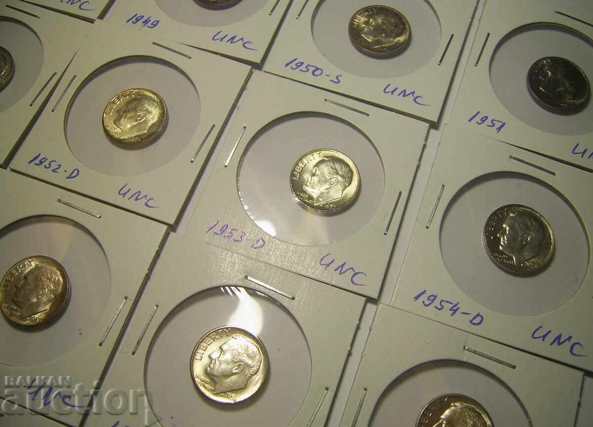 Auction RR! USA lot 22 x 1 dime Silver UNC SERIES!!! Auction RR! USA lot 22 x 1 dime Silver UNC SERIES!!!