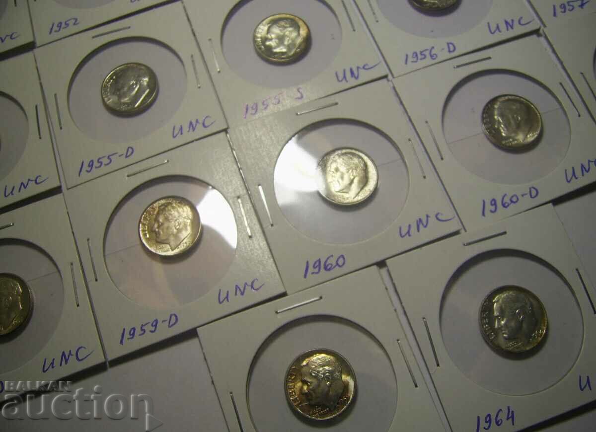 Delivery of RR! USA lot 22 x 1 dime Silver UNC SERIES!!! Delivery of RR! USA lot 22 x 1 dime Silver UNC SERIES!!!