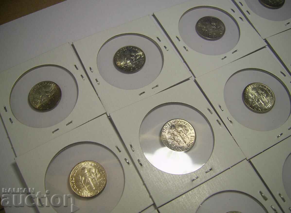 RR! USA lot 22 x 1 dime Silver UNC SERIES!!! - 5 RR! USA lot 22 x 1 dime Silver UNC SERIES!!! - 5