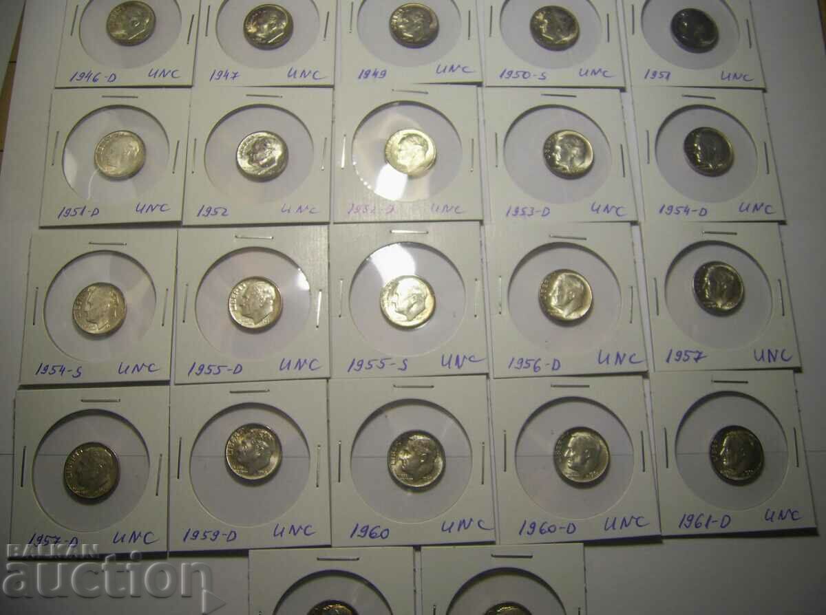 RR! SUA lot 22 x 1 dime Silver SERIA UNC!!!