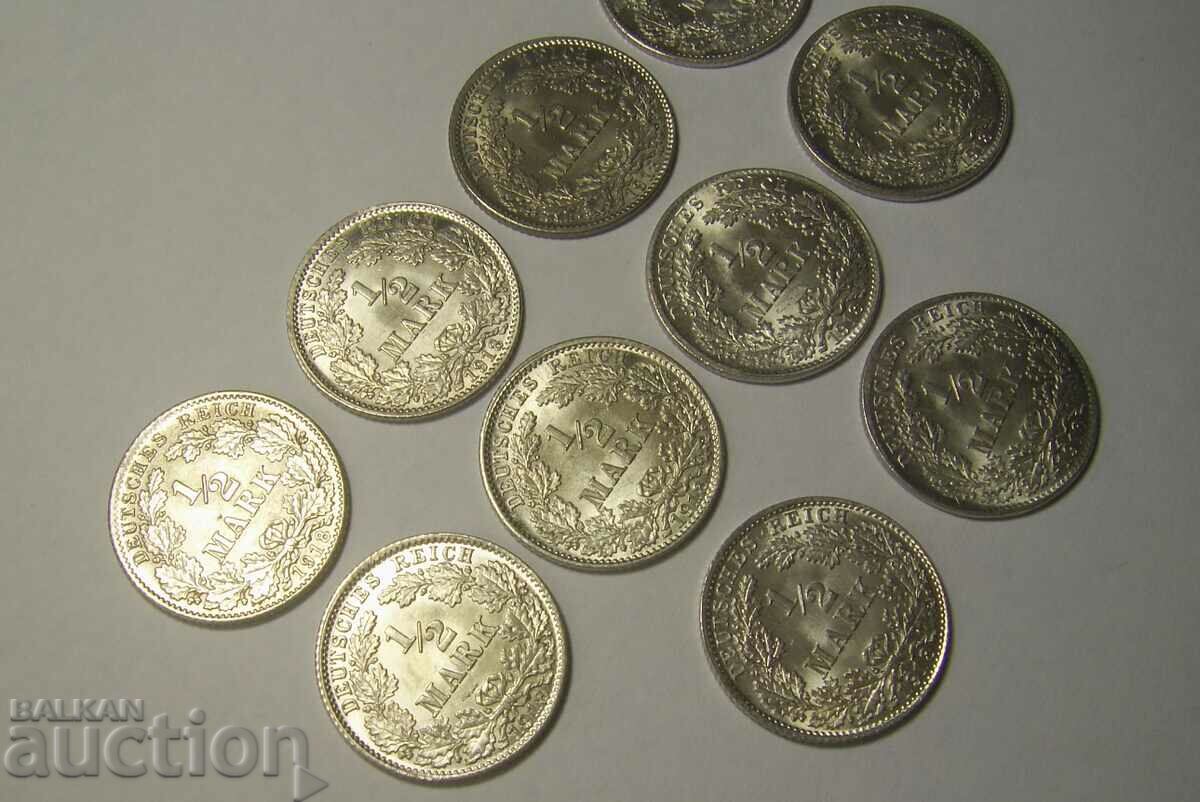 Germany lot 10 x 1/2 mark 1918 D UNC with price 180.00 BGN | € 92.03 Germany lot 10 x 1/2 mark 1918 D UNC with price 180.00 BGN | € 92.03