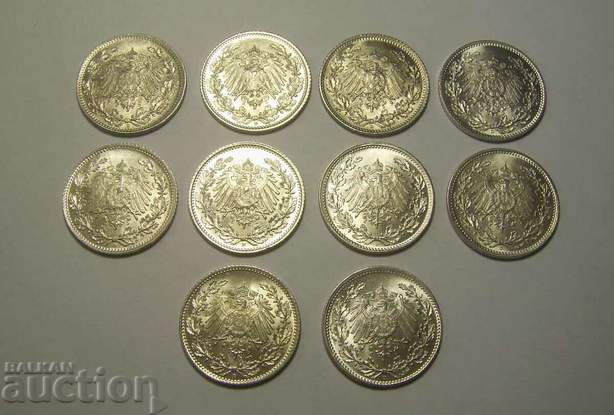 Delivery of Germany lot 10 x 1/2 mark 1918 D UNC Delivery of Germany lot 10 x 1/2 mark 1918 D UNC
