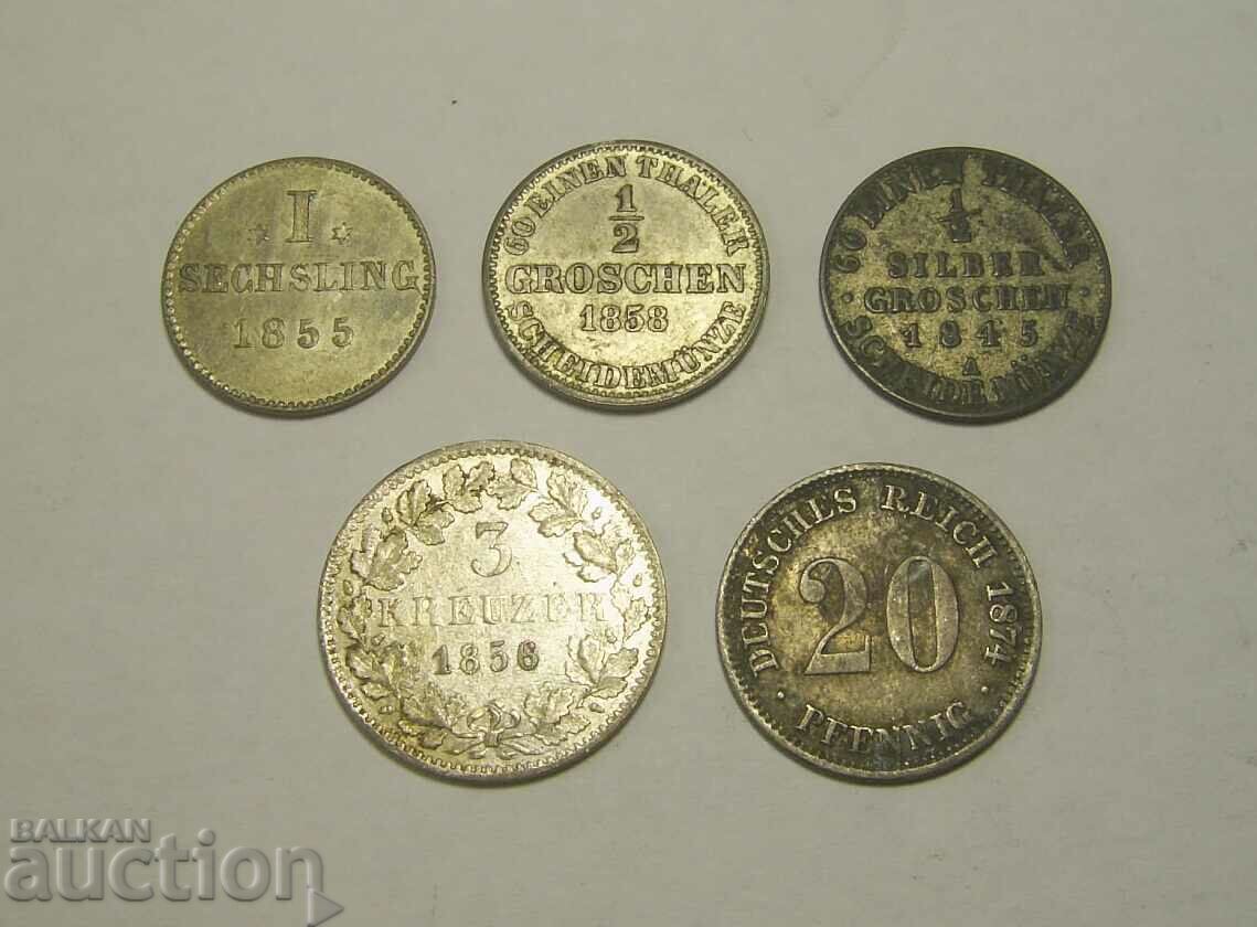 Γερμανία παρτίδα 5 παλιά ασημένια νομίσματα
