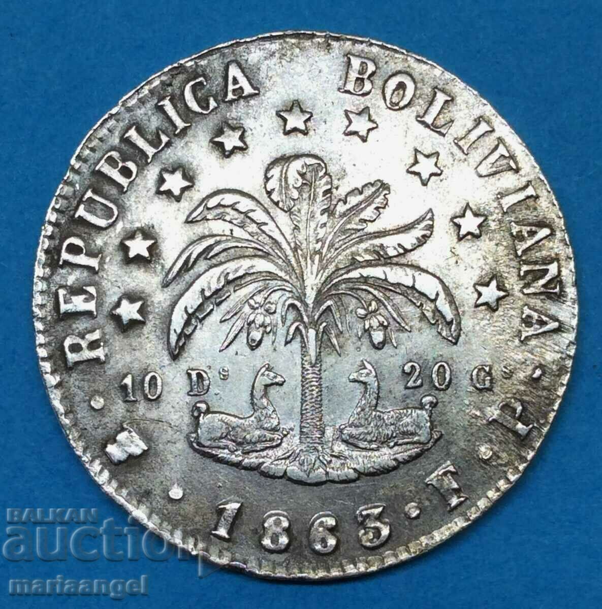 Боливия 1863 8 сол Талер 19,40г 36мм сребро
