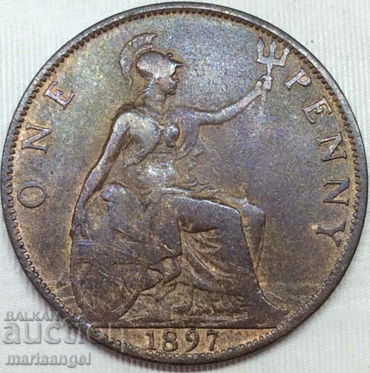 Marea Britanie 1 Penny 1897 Victoria 30mm Gold Luster