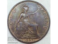 Marea Britanie 1 Penny 1897 Victoria 30mm Gold Luster