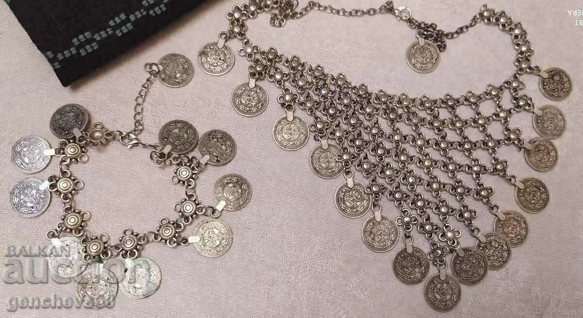 ETHNO JEWELRY NECKLACE AND BRACELET with coins for traditional costume
