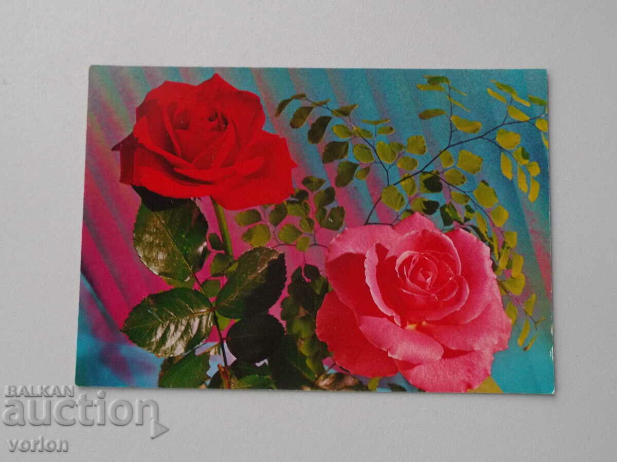 Card cu flori trandafiri - felicitare arabă - 1988