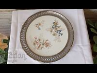 Large porcelain plate with metal fittings - Made in Germany