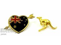 AUSTRALIAN BADGES - KANGAROO AND HEART FLAG - LOT OF TWO BADGES