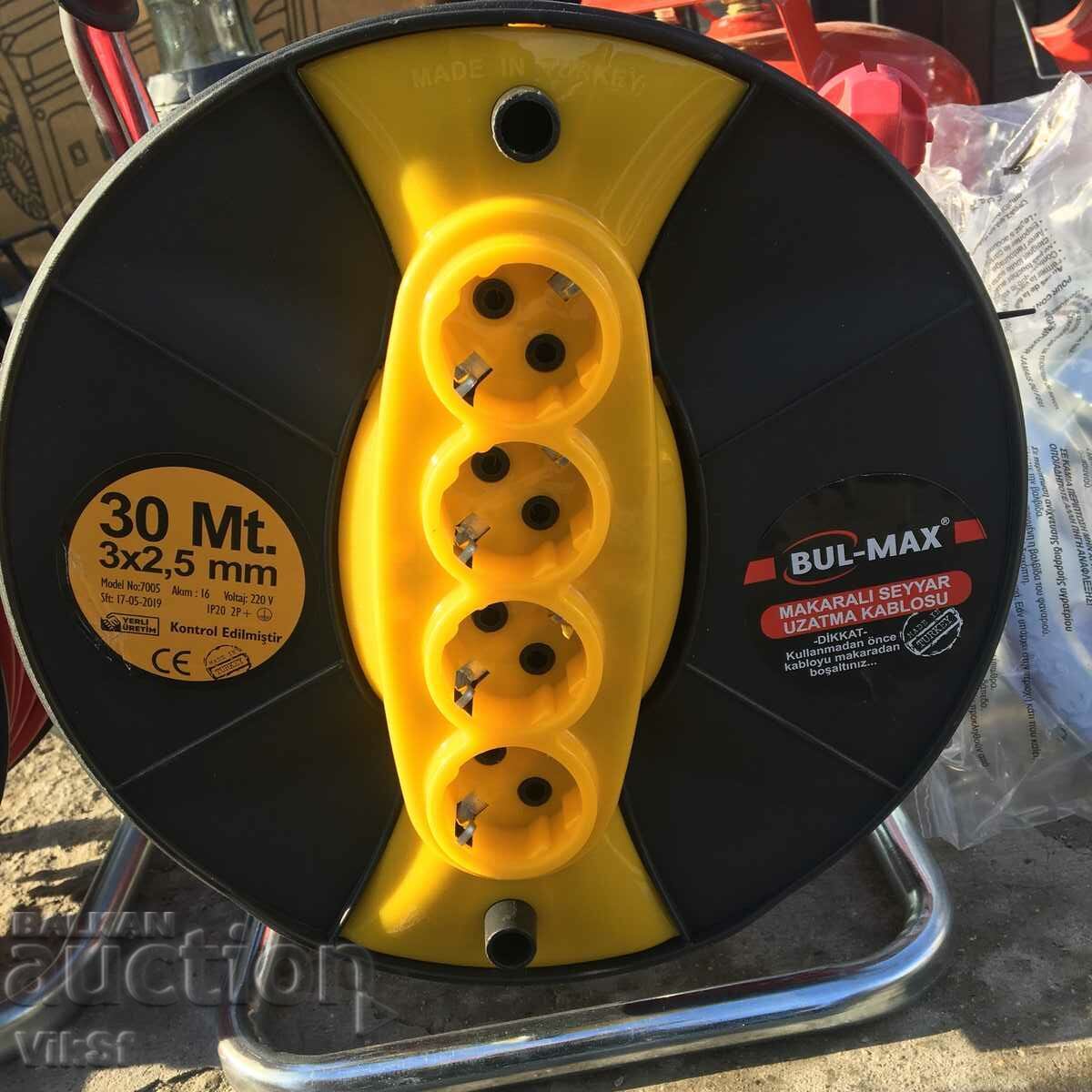 Bul-Max Reel Extension, 50 m, 3 x 2.5 mm, 4 sockets, tra