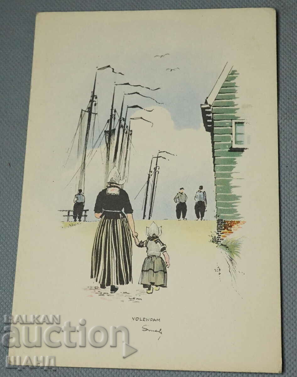 Old painted postcard mother with child signed