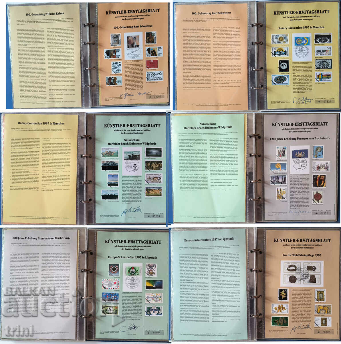 Δημοπρασία Άλμπουμ Γερμανία FR 1987. Künstler Ersttagsblätter BRD 1987