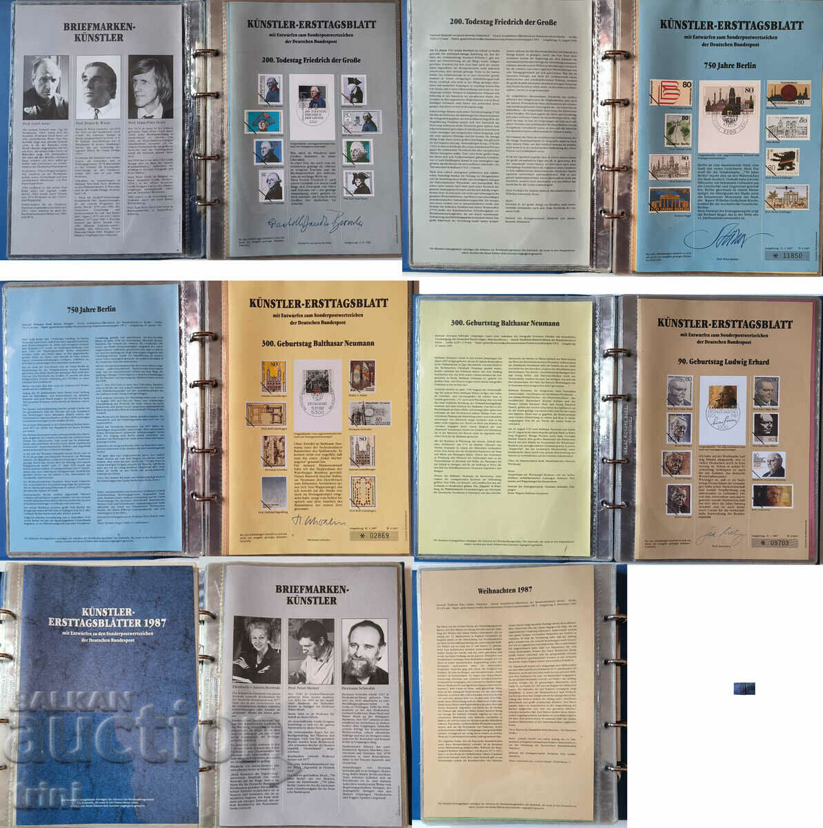 Παράδοση Άλμπουμ Γερμανία FR 1987. Künstler Ersttagsblätter BRD 1987