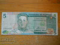 5 pesos 1985 / 91 - Philippines (VF)