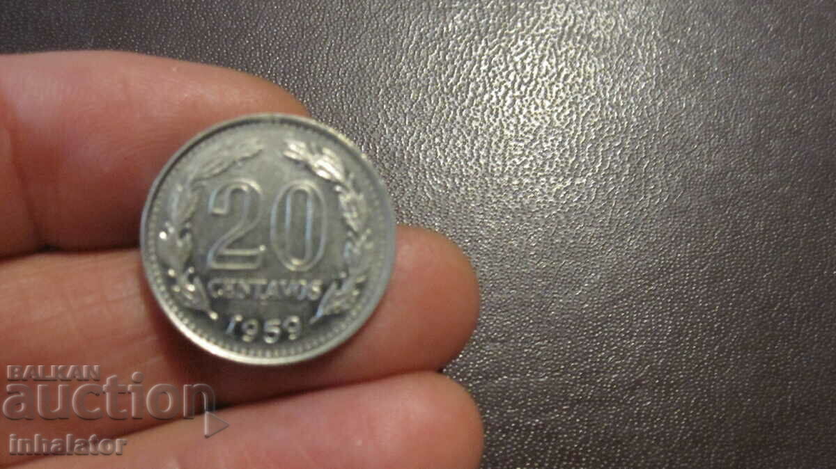 1959 Argentina 20 centavos