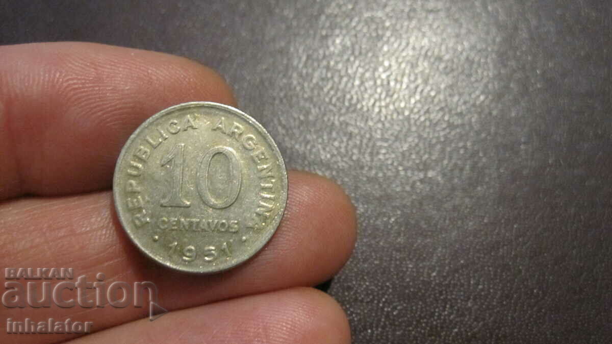 1951 Argentina 10 centavos