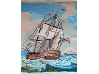 BEAUTIFUL LARGE OLD TAPESTRY "THE LITTLE SHIP"