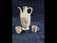 Porcelain pavour and 2 glasses for heated brandy - 1961