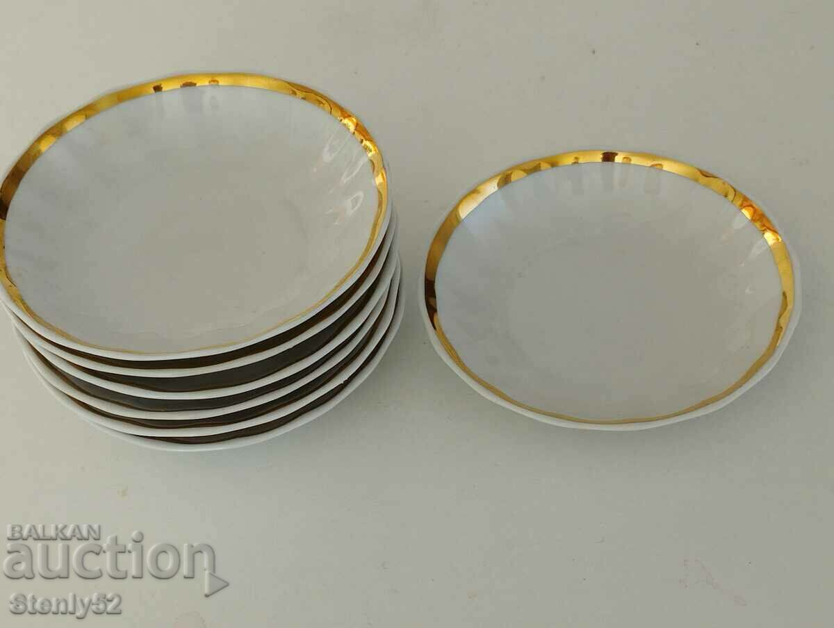 7 plates for coffee cups with gilded edges - USSR