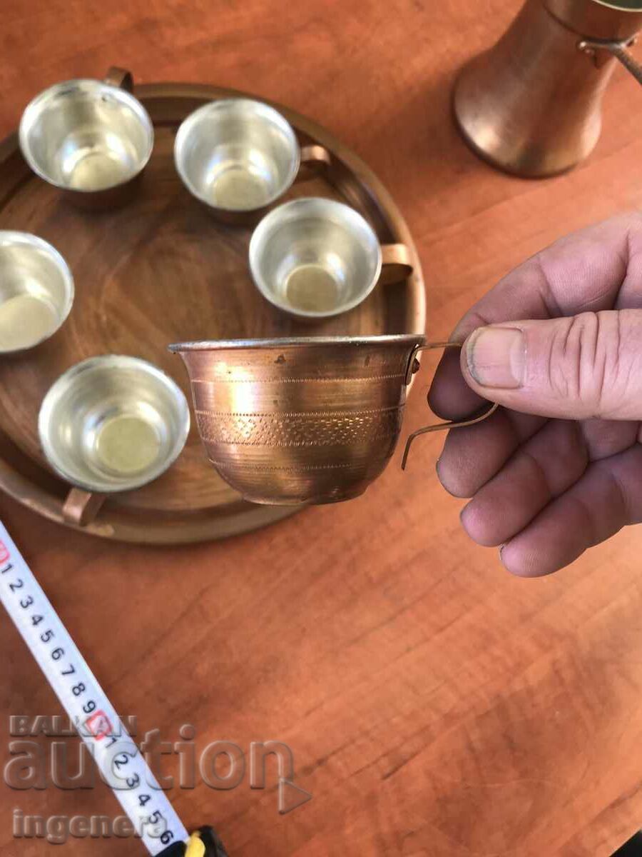 COFFEE SERVICE MED COPPER TRAY JEWELS GLASSES 6 PCS. NEW with price 116.00 BGN | € 59.31