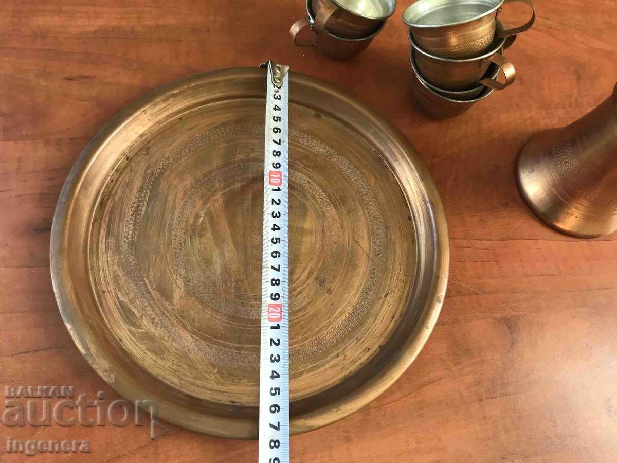 COFFEE SERVICE MED COPPER TRAY JEWELS GLASSES 6 PCS. NEW - 7