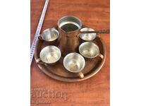 COFFEE SERVICE MED COPPER TRAY JEWELS GLASSES 6 PCS. NEW