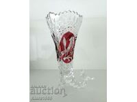 vintage German Hofbauer Ruby Red Birds crystal vase