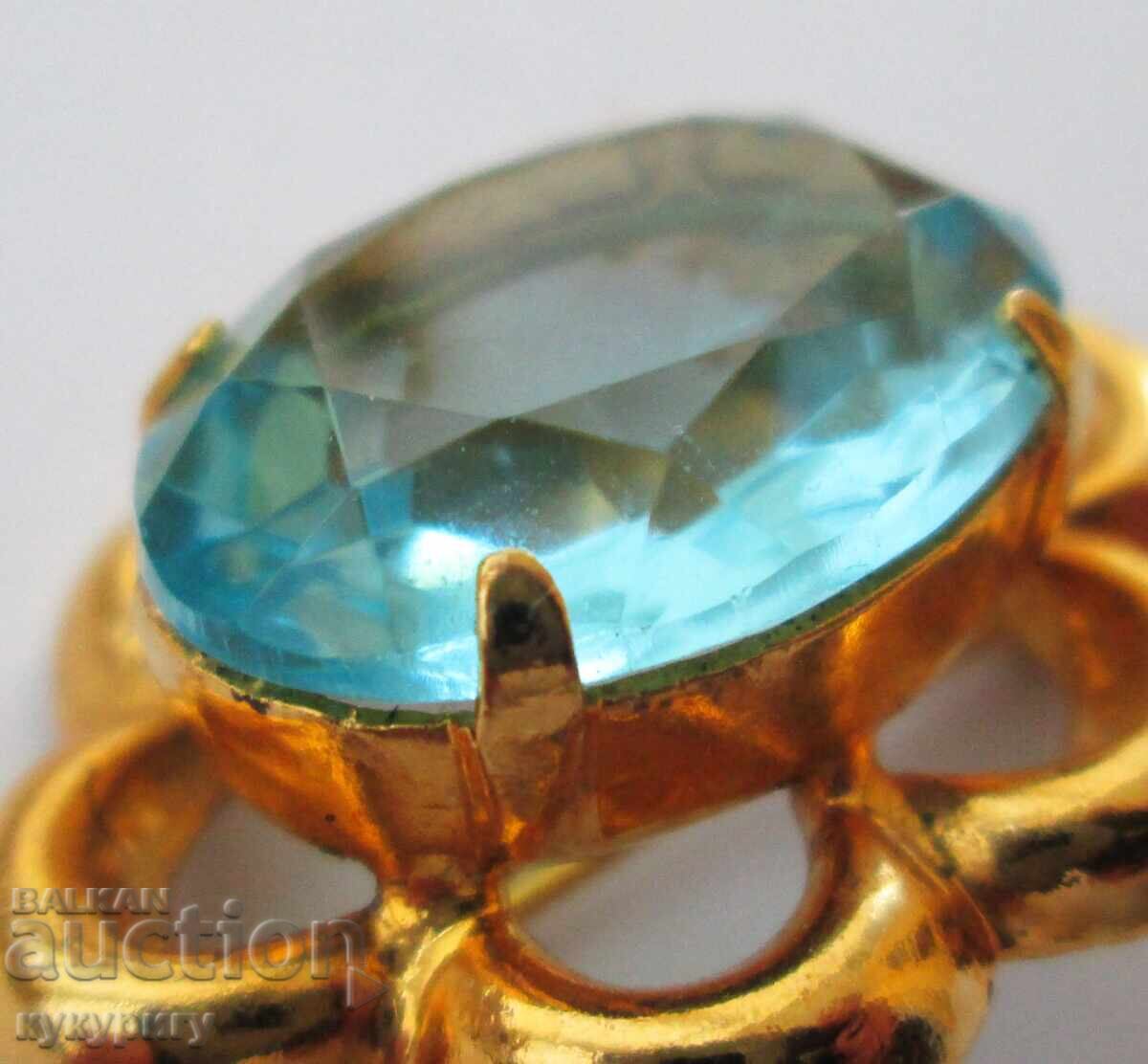 Μια όμορφη γριά κομψή καρφίτσα με γαλάζια πέτρα - 6