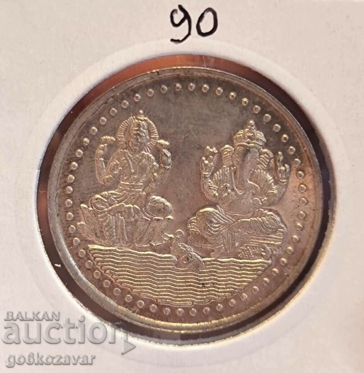 Moneda Ganesha din India, argint 9.999!