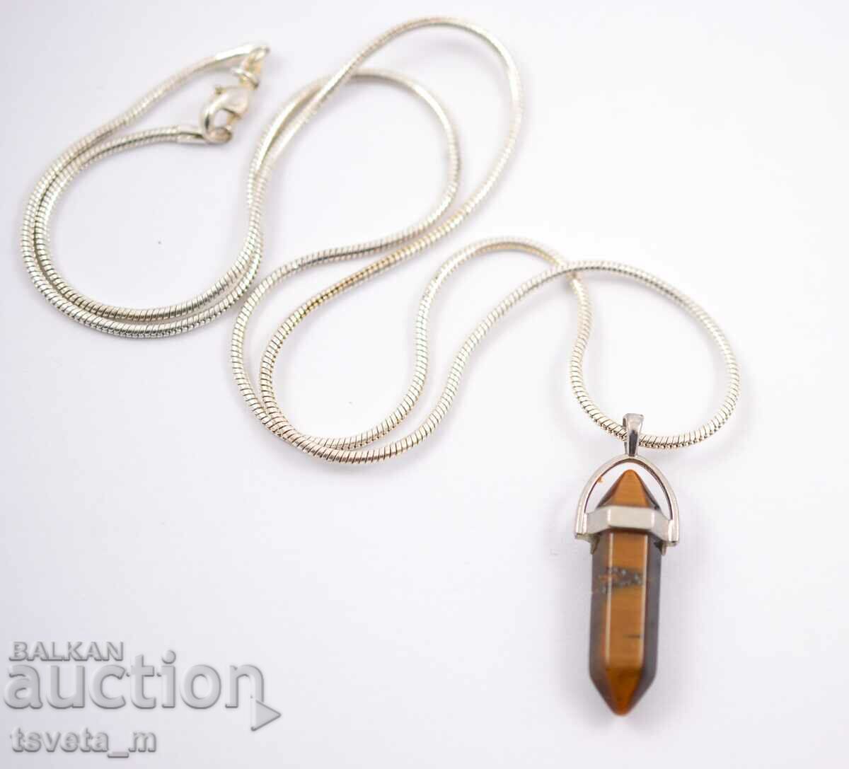 Necklace with hexagonal tiger eye stone