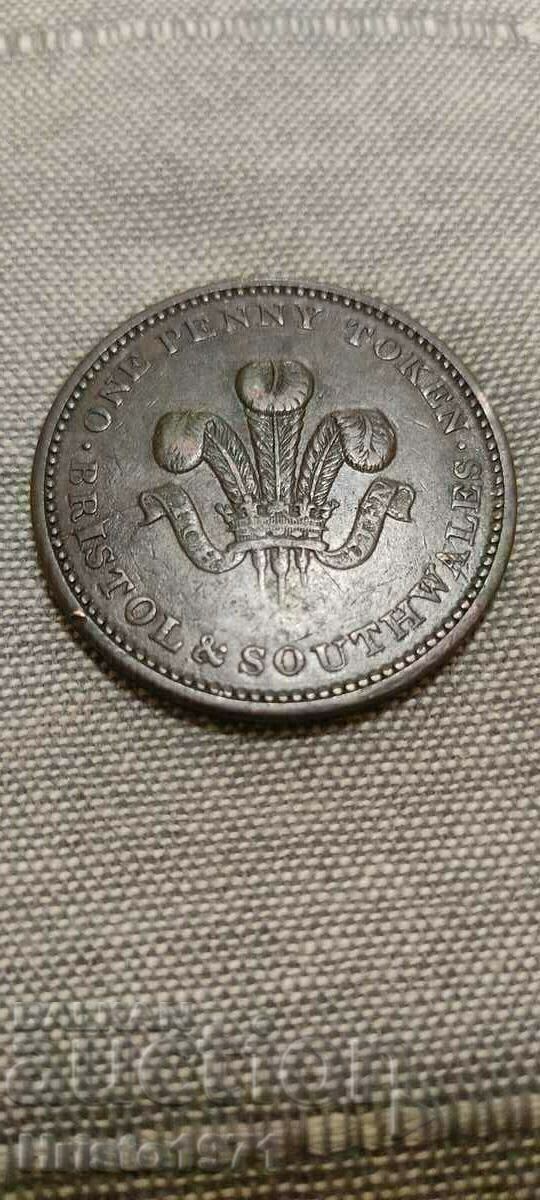 1 Penny 1811 Token Bristol și Țara Galilor de Sud