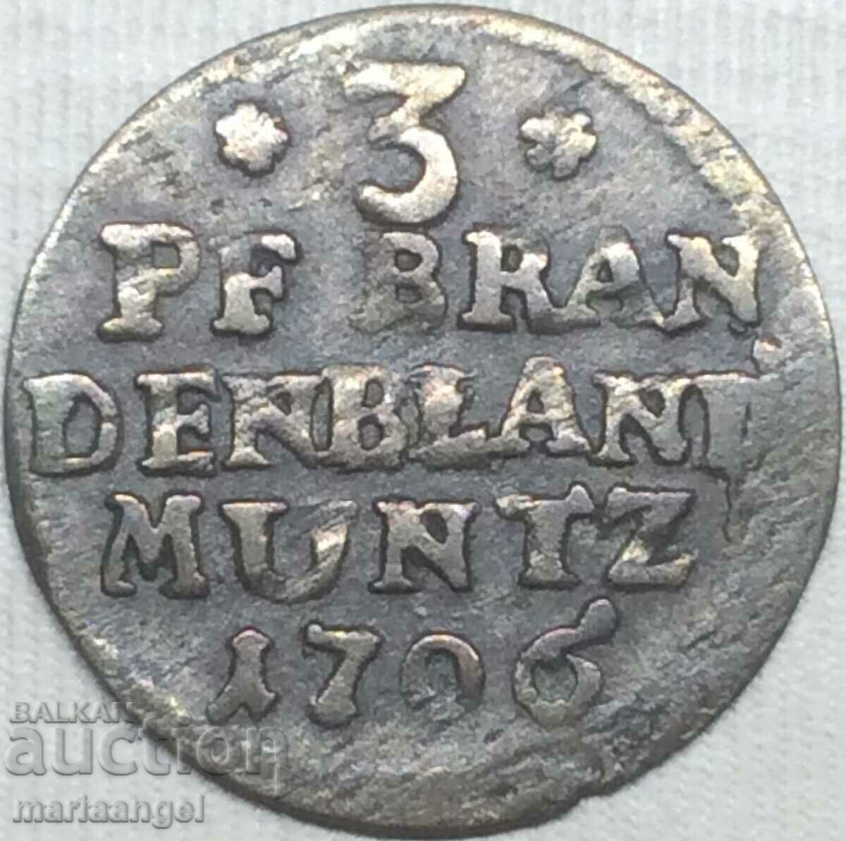 3 pfennig 1706 Brandenburg Prussia German States billon