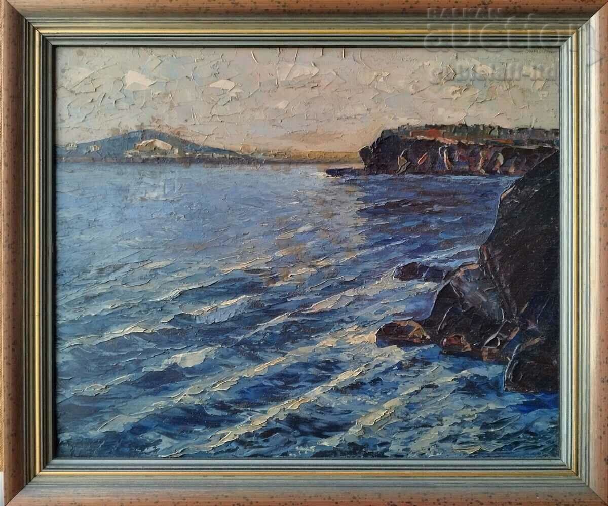 Εικόνα, θάλασσα, κύματα, βράχοι, τέχνη. D. Dionisiev (1908-1992)