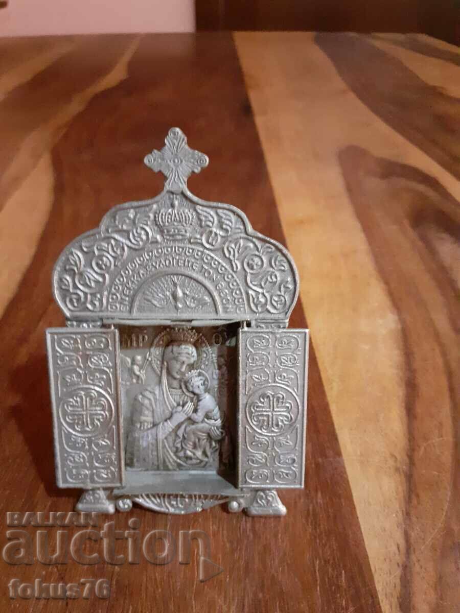 Small metal triptych icon religion cross