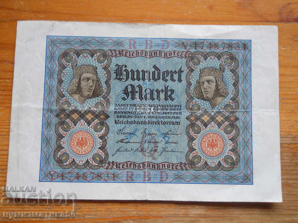 100 марки 1920 г. - Германия - Ваймарска република ( VF )