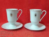 Two double sets of tall glasses and plates B.Lindau Fines Porzellan