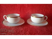 Two double old sets of Silesia porcelain cups and saucers