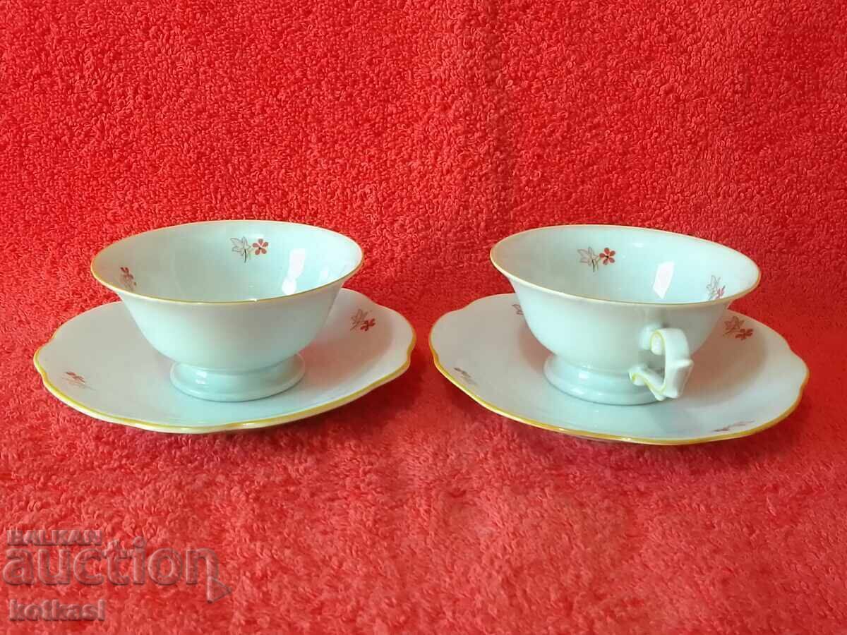 Two double old porcelain sets of cups and saucers marked Moka with price 85.50 BGN | € 43.72 Two double old porcelain sets of cups and saucers marked Moka with price 85.50 BGN | € 43.72