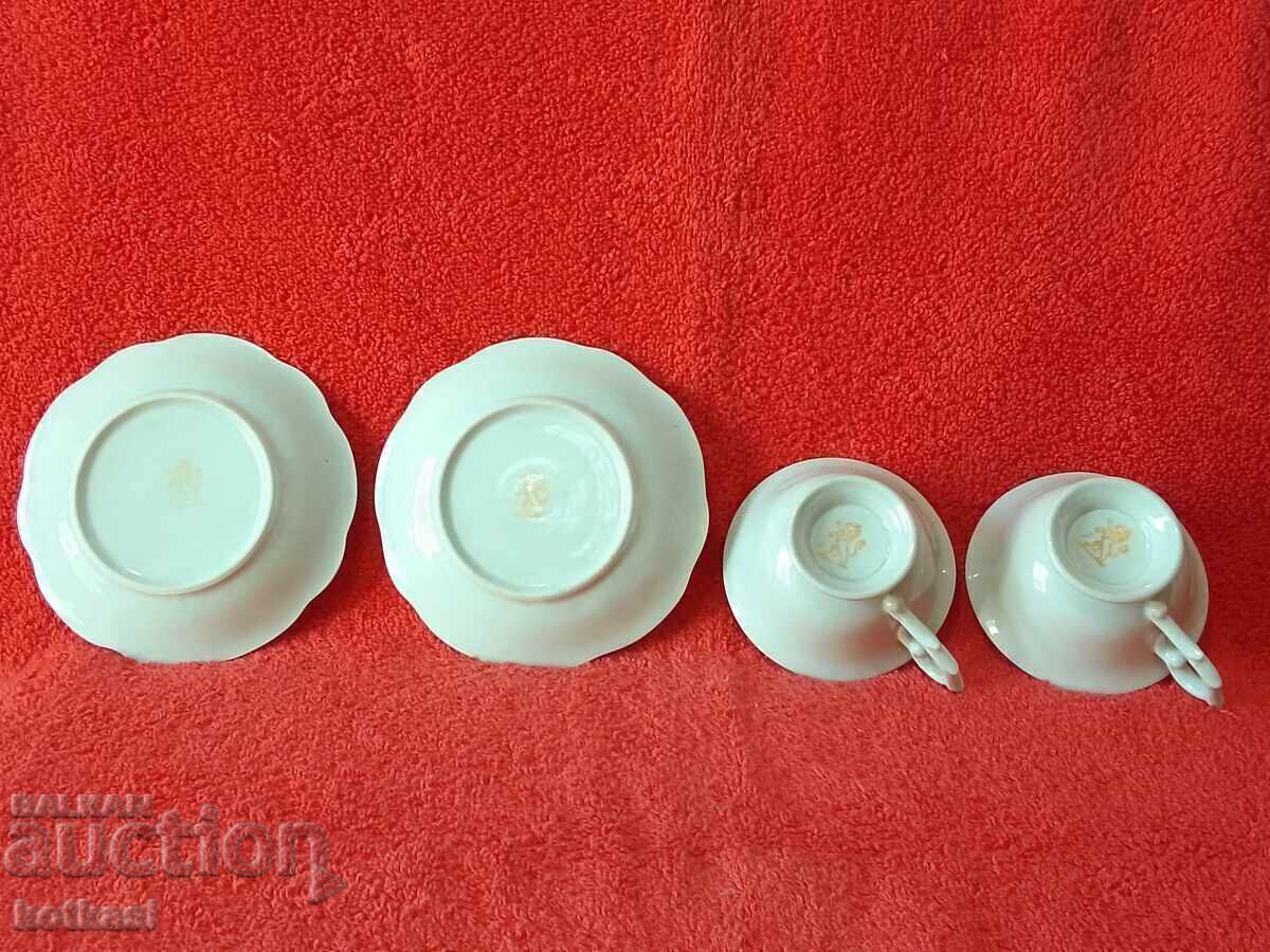 Delivery of Two double old porcelain sets of cups and saucers marked Moka Delivery of Two double old porcelain sets of cups and saucers marked Moka
