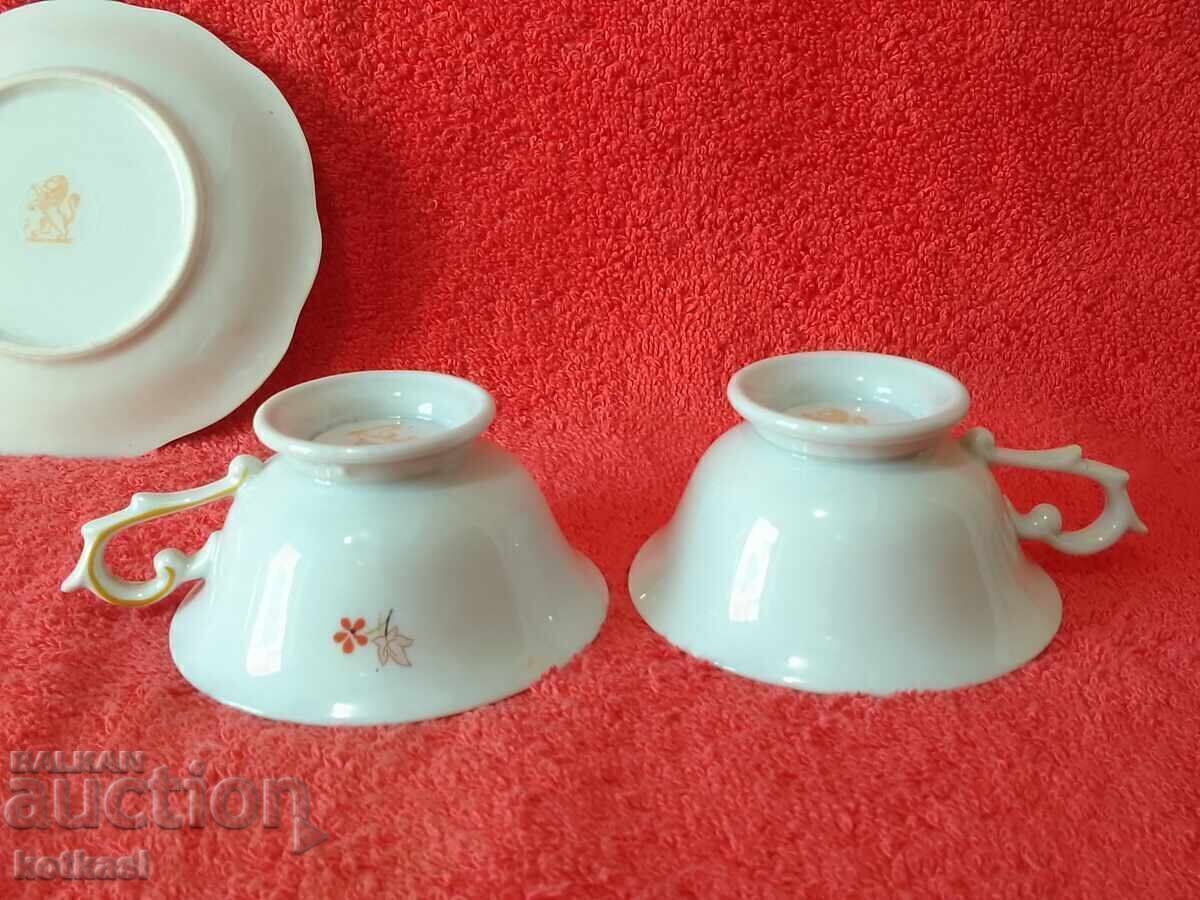 Two double old porcelain sets of cups and saucers marked Moka - 5 Two double old porcelain sets of cups and saucers marked Moka - 5