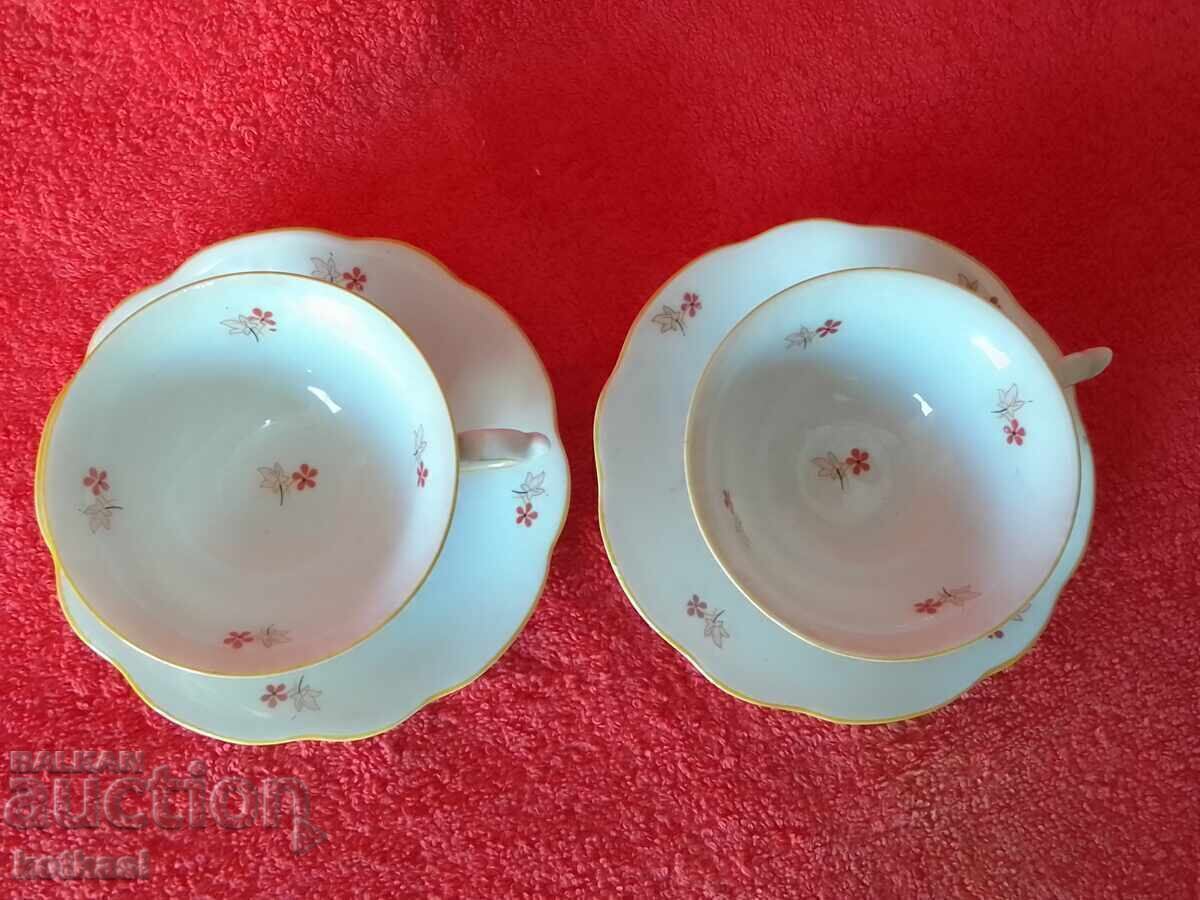 Two double old porcelain sets of cups and saucers marked Moka - 6 Two double old porcelain sets of cups and saucers marked Moka - 6