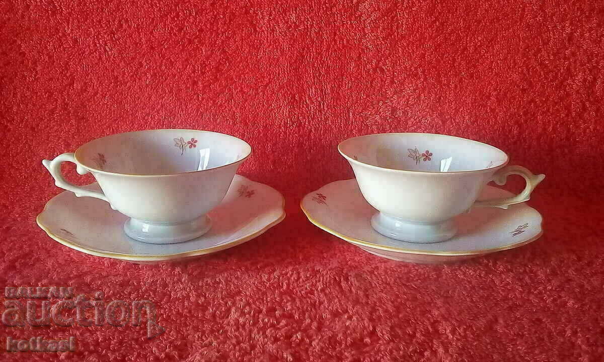 Two double old porcelain sets cups plates mark