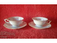 Two double old porcelain sets cups plates mark